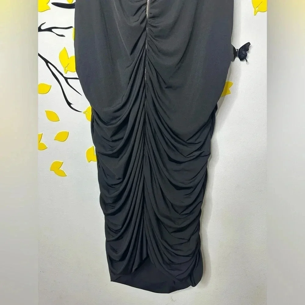 Ashley Stewart Zip Front Ruched Black Dress‎ Size 22/24